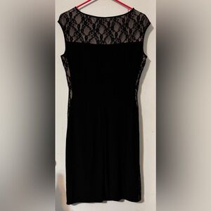 Chaps Black Dress with Lace Detail NWT